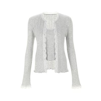 wanatry羊毛蕾丝两件套针织衫女