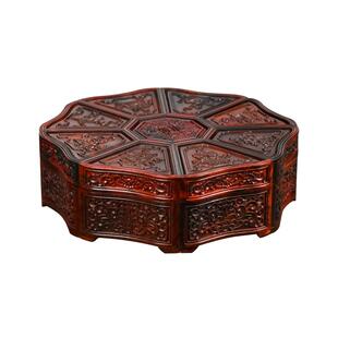 大红酸枝葵角精工九格果盘红木中式桌面糖果盒实木家用茶几干果盒