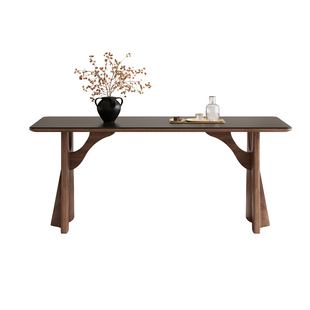 意式极简岩板餐桌长方形小户型家用现代简约法式复古侘寂风实木桌