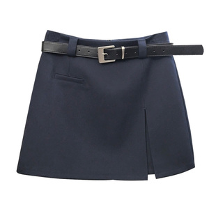 YIMOXI高腰短裙女2025秋季开叉显瘦A字裙包臀百搭十三行半身裙子