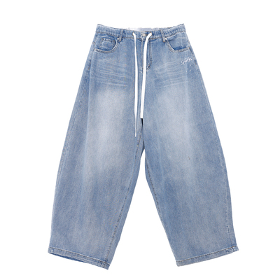 CBXLAB街舞潮牌简约复古oversize水洗牛仔长裤美式辣妹慵懒休闲裤