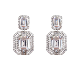 CrayonX方形简约高级耳环女925银针双层几何锆石耳饰