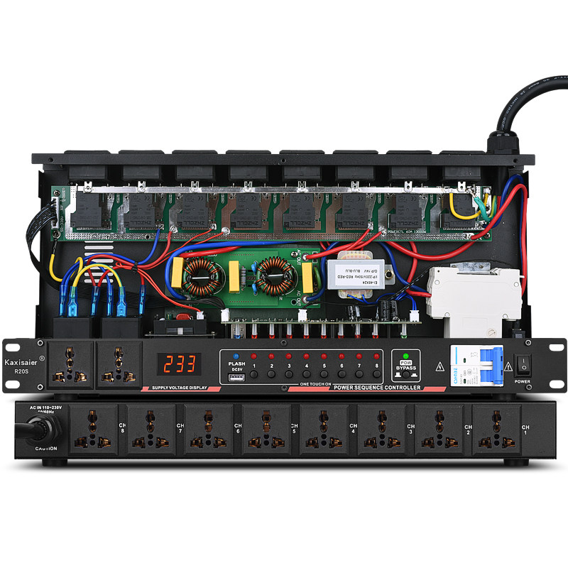 KAXISAIER R系列专业8路10路电源时序器大功率插座顺序控制器会议舞台音响设备管理器带滤波