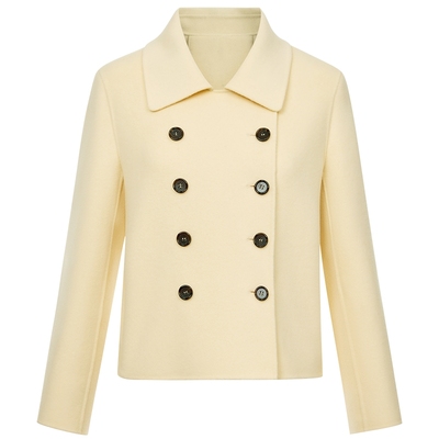 莱茵福莱尔纯绵羊毛双面呢外套双色廓形毛呢短款大衣