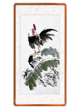 雄鸡手绘画定制 水墨芭蕉叶画 金鸡报晓画 金鸡国画 大吉大利挂画