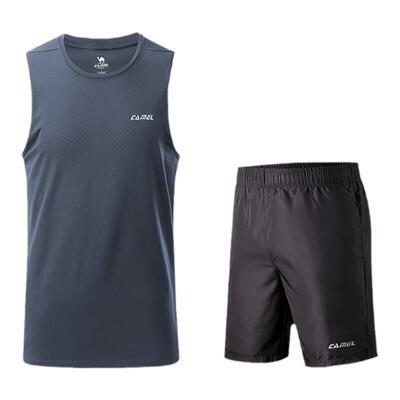 骆驼运动背心T恤速干篮球套装男夏健身跑步无袖短裤两件套训练衣