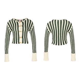palavas赵昭仪同款苔原绿踪针织开衫撞色竖条纹设计感上衣毛衣