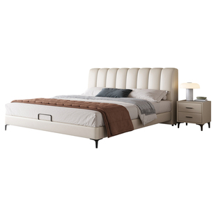 现代简约意式生态真皮主卧大床1.8M极简齐边双人主卧婚床高端大气