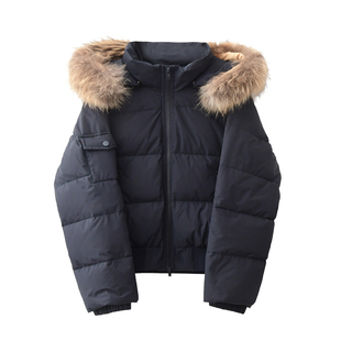 JIUJIU中古风貉子毛连帽休闲羽绒服女冬季新款短款小个子保暖外套