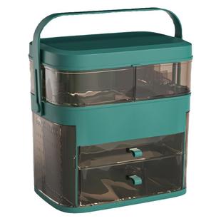 化妆品收纳盒防尘护肤品大容量化妆箱子 桌面LED带镜子储物置物架