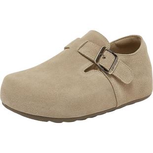 百思图2026春新款真皮厚底加绒勃肯鞋休闲一脚蹬女单鞋D3787AM6