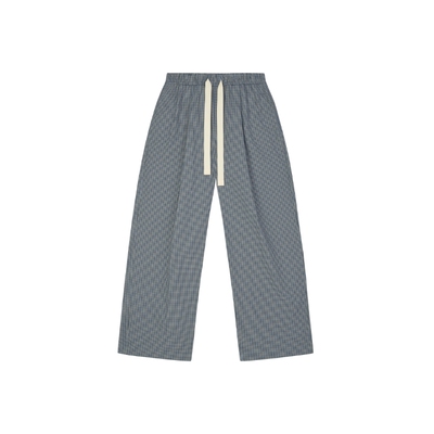 Oneup格子单褶复古抽绳宽松休闲裤松弛感运动直筒阔腿长裤子男女