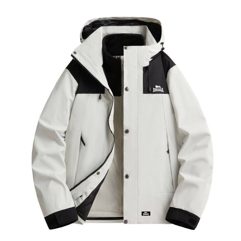 龙狮戴尔户外摇粒绒三合一外套男女同款耐磨保暖可拆卸登山服夹克