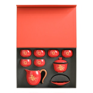新年马到成功茶具陶瓷盖碗品茗杯新婚礼物茶杯套装送领导客户礼物