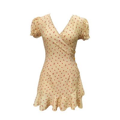 法式碎花荷叶边收腰连衣裙