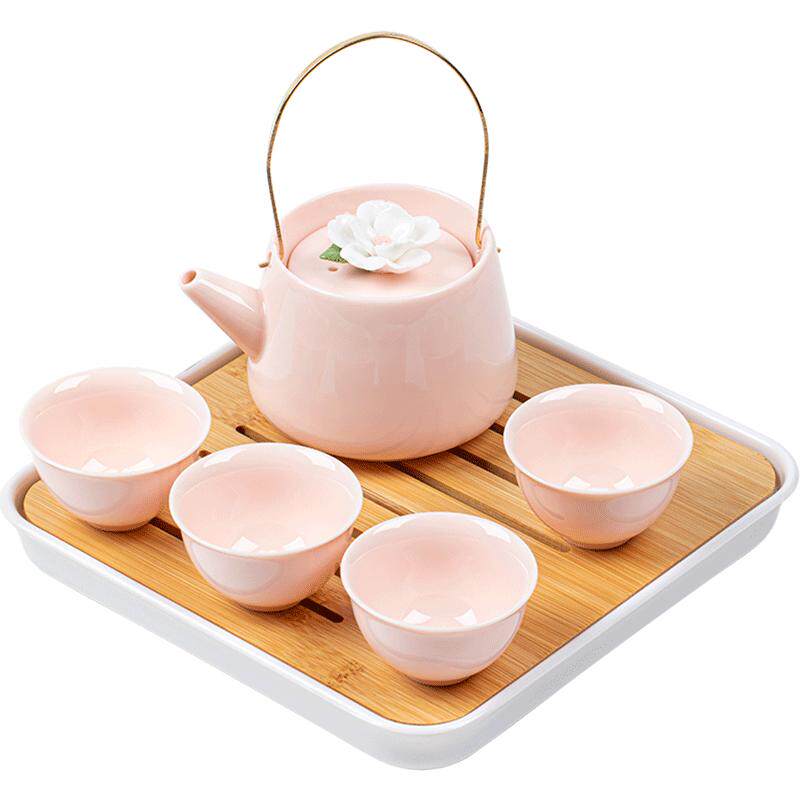 手工捏花茶具套装原矿粉泥