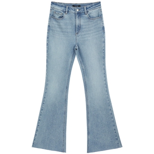 bebe2025秋季新款女士通勤风高腰紧身显瘦微喇牛仔裤311012