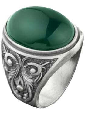 玛瑙镶嵌复古氧化纯银男士戒指