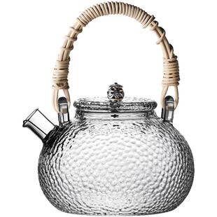 日式耐高温锤纹玻璃壶电陶炉煮茶壶手工编织提梁壶泡茶壶功夫茶具