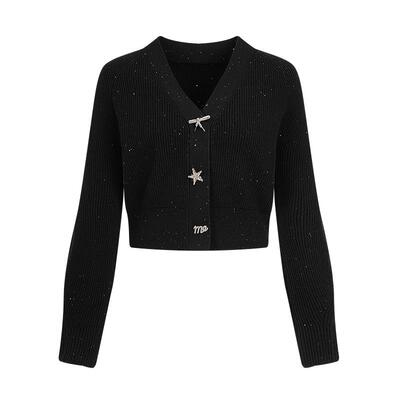 EF秋冬新款黑色针织衫长袖上衣毛衣开衫修身显瘦内搭毛衫女