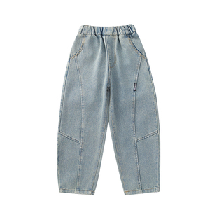 男童牛仔裤春秋款2026新款儿童弯刀裤加绒冬季大童裤子春装男孩潮