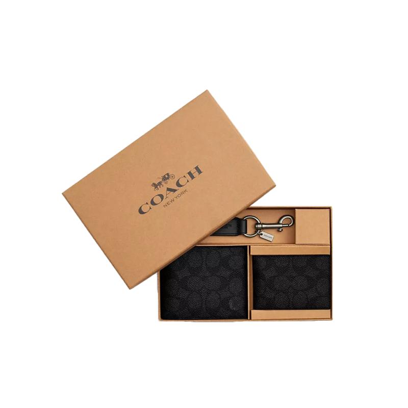 COACH/蔻驰官方 奥莱款3 IN 1男士老花钱包卡包钥匙扣礼盒CW344