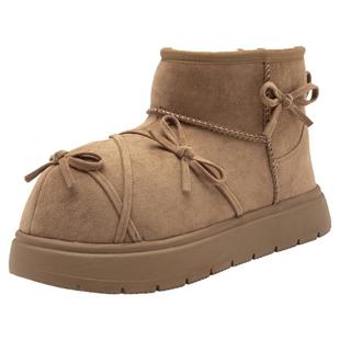 大东加绒雪地靴女款2026新款冬季丑萌大头蝴蝶结棕色厚底保暖棉鞋