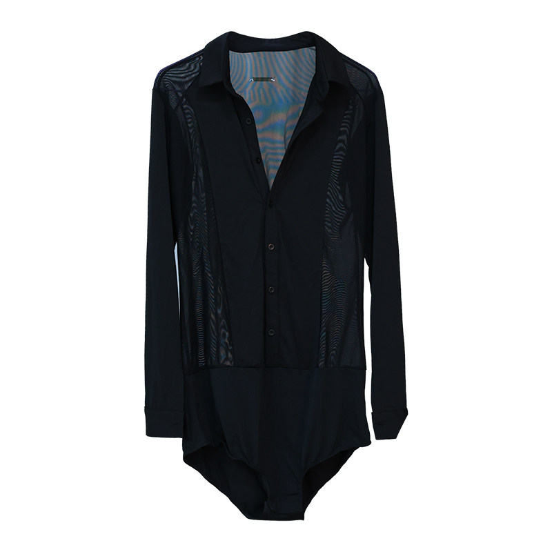 ACEdance拉丁舞男连体网纱拼接设计款上衣练功服艺考演出服SY291