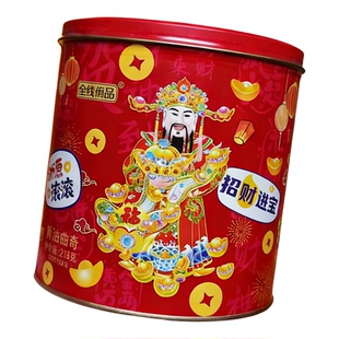 财源滚滚铁罐装黄油曲奇饼干新年财神爷圆罐红色拜拜年货礼盒装