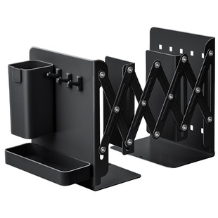 可伸缩书立架洞洞板带笔筒金属书夹桌面书立架学生用固定书本加厚收纳置物架教室可用折叠书立收纳盒送挂钩