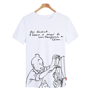 丁丁历险记tintin丁丁的冒险作者纪念冰丝速干短袖T恤男半袖衣服