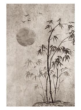 墨沫书房茶室酒店侘寂竹子无框画