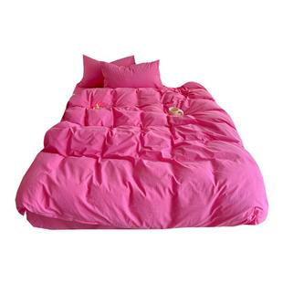 all pink|博主同款玫粉色全棉水洗棉四件套ins风纯棉被套三件套