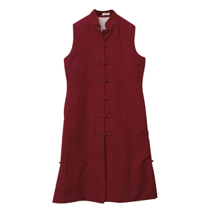 玉想悠然 中式文艺女装棉麻上衣茶艺国学服装手工盘扣长款棉马甲