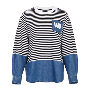 婉甸2025黑白细条纹拼接套头卫衣通勤风1241Y05RX3