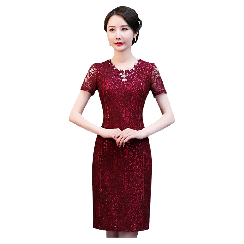参加婚礼妈妈装连衣裙春秋新款丈母娘喜婆婆婚宴服敬酒服高贵洋气