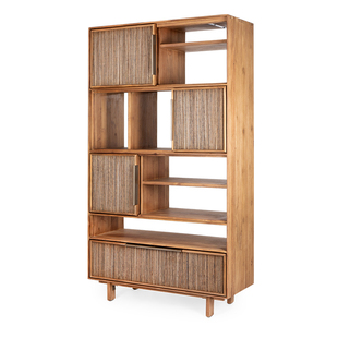 MountainLiving进口柚木家具实木书柜带柜门中古客厅家具储物柜窄