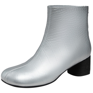 natursun方头时装靴女冬冬季羊皮粗跟通勤短靴苹果头气质显瘦靴子