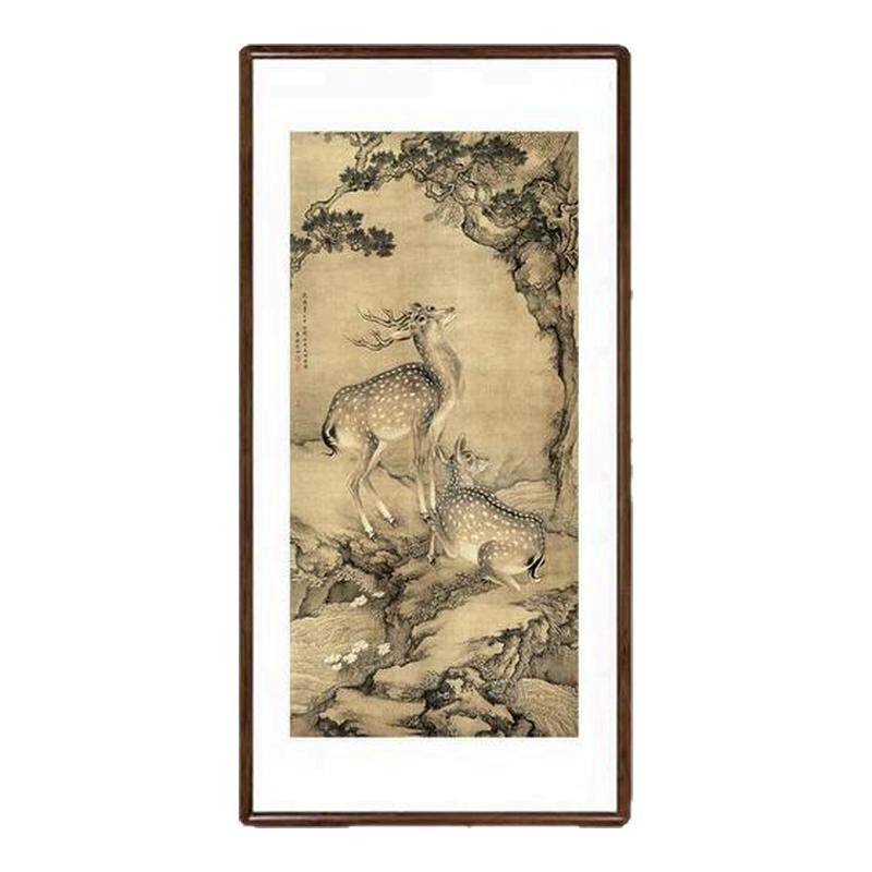 沈铨国画受天百禄侧面壁画客厅寓意的好中式挂画图装饰画梅花鹿新
