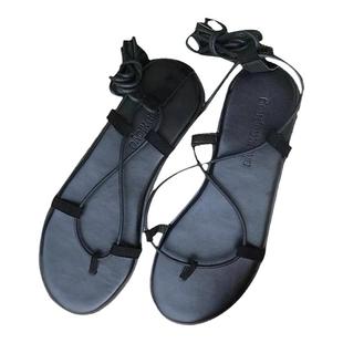 凉鞋女夏季新款百搭罗马交叉绑带夹趾平底波西米亚海边度假沙滩鞋