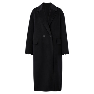AUM噢姆冬季黑色羊毛双面呢宽松直身长款大衣外套女