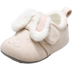 牧童婴儿步前鞋2025冬新款小兔子女宝宝鞋软底加绒小月龄柔抱鞋男