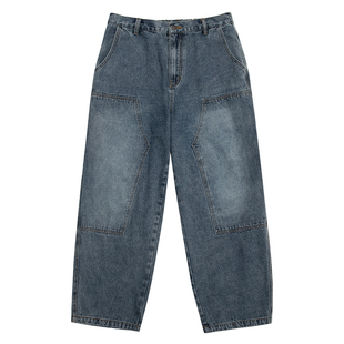 UrbanStandard日系水洗做旧牛仔裤男春季新款宽松多口袋伐木裤子
