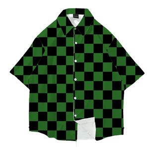 富冈义勇衬衫翻领短袖宽松羽织鬼灭之刃上衣男女衬衣我妻善逸衣服