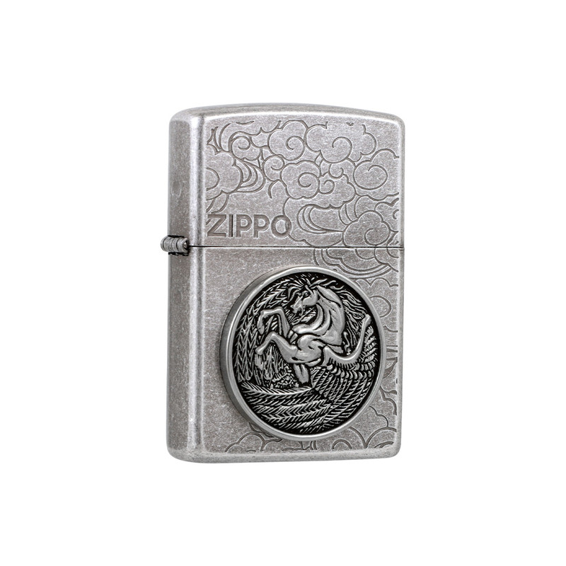 ZIPPO仿古银天马徽章幸运系列