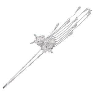 蝶恋花流苏手工掐丝簪子步摇纯银镀金汉服新娘古装明制头饰发簪