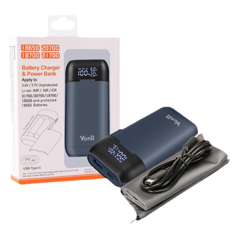 便携式18650电池21700充电器PD3快充盒子移动电源盒18W双向快充