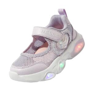 百丽女童亮灯运动凉鞋女宝带灯透气轻便网鞋发光闪灯鞋公主鞋夏季