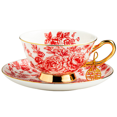 红色喜庆高级感咖啡杯碟闺蜜新婚结婚送新娘新人礼物办喜事陶瓷杯