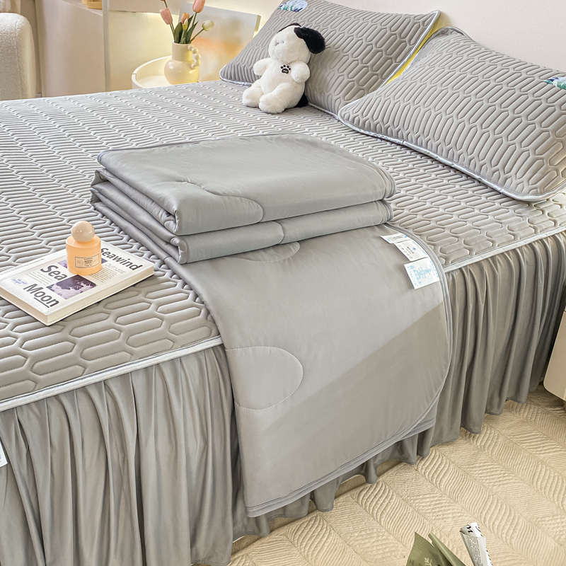夏季乳胶冰丝凉席夏被四件套床裙款空调软床垫三件套可机水洗